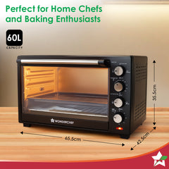 Oven Toaster Griller (OTG) - 60 L | With Rotisserie | Auto-Shut Off | Heat-Resistant Tempered Glass | 6-Stage Heat Selection Bake, Grill, Roast | Easy to Clean | Black | 2 Year Warranty