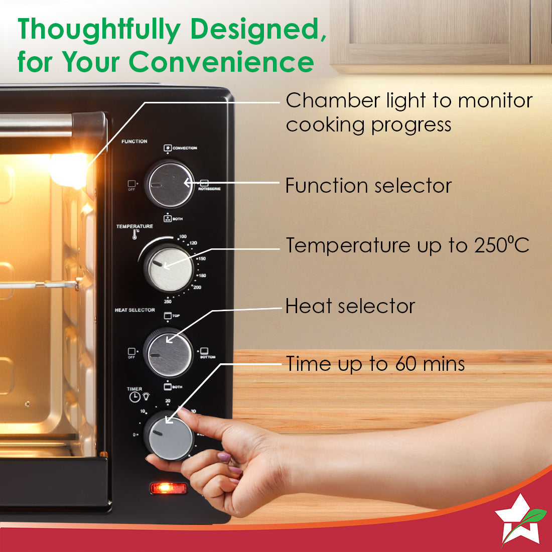 Oven Toaster Griller (OTG) - 60 L | With Rotisserie | Auto-Shut Off | Heat-Resistant Tempered Glass | 6-Stage Heat Selection Bake, Grill, Roast | Easy to Clean | Black | 2 Year Warranty