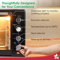 Oven Toaster Griller (OTG) - 60 L | With Rotisserie | Auto-Shut Off | Heat-Resistant Tempered Glass | 6-Stage Heat Selection Bake, Grill, Roast | Easy to Clean | Black | 2 Year Warranty