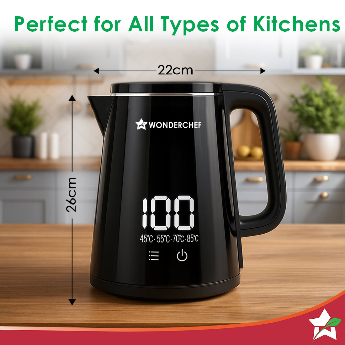 Onyx Cool-touch Digital Kettle, 1.8 L, Stainless-steel Interior, 1350W, Choose from 4 Temperature Modes, Rapid Boiling in 5 Mins for Tea, Coffee, Instant Food, Auto Shut-off, 2-Yr Warranty