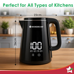 Onyx Cool-touch Digital Kettle, 1.8 L, Stainless-steel Interior, 1350W, Choose from 4 Temperature Modes, Rapid Boiling in 5 Mins for Tea, Coffee, Instant Food, Auto Shut-off, 2-Yr Warranty