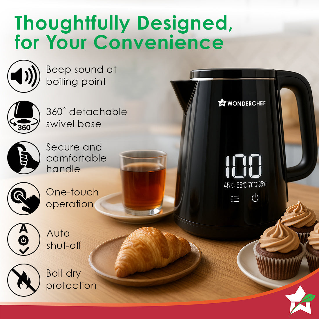 Onyx Cool-touch Digital Kettle, 1.8 L, Stainless-steel Interior, 1350W, Choose from 4 Temperature Modes, Rapid Boiling in 5 Mins for Tea, Coffee, Instant Food, Auto Shut-off, 2-Yr Warranty
