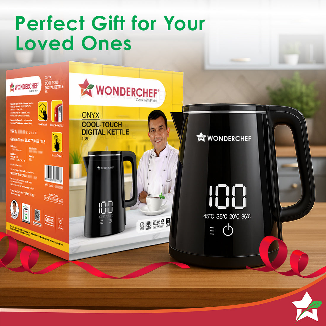 Onyx Cool-touch Digital Kettle, 1.8 L, Stainless-steel Interior, 1350W, Choose from 4 Temperature Modes, Rapid Boiling in 5 Mins for Tea, Coffee, Instant Food, Auto Shut-off, 2-Yr Warranty