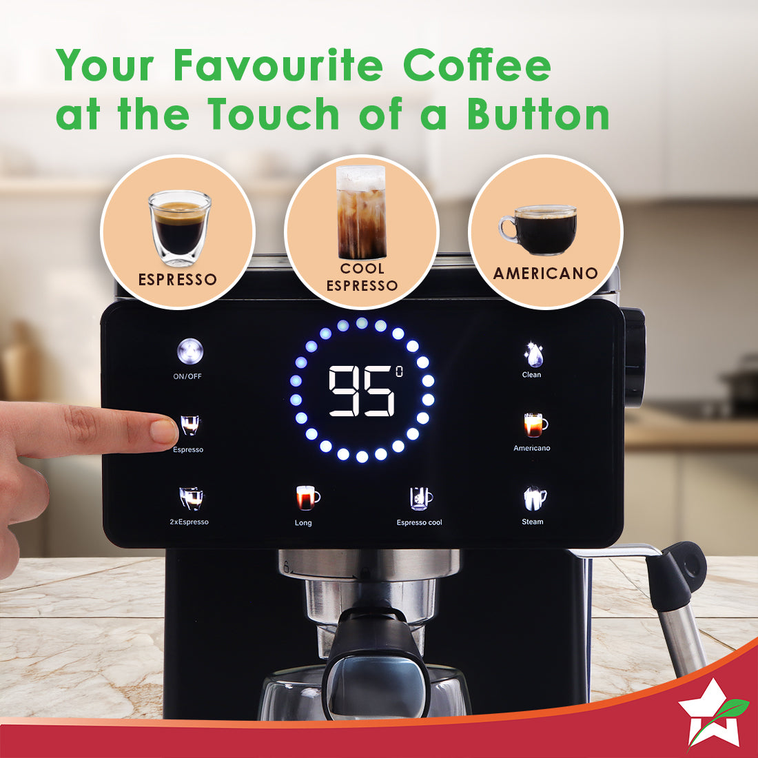 Rinaldi Espresso 20 bar Coffee Maker with Temperature Gauge | Espresso, Cappuccino, Latte, Mocha, Cold Coffee | Adjustable Milk Frothing Steamer | Metal Porta Filter | 2 Thermostats |1.5L Water Tank |1200W | 2 Year Warranty
