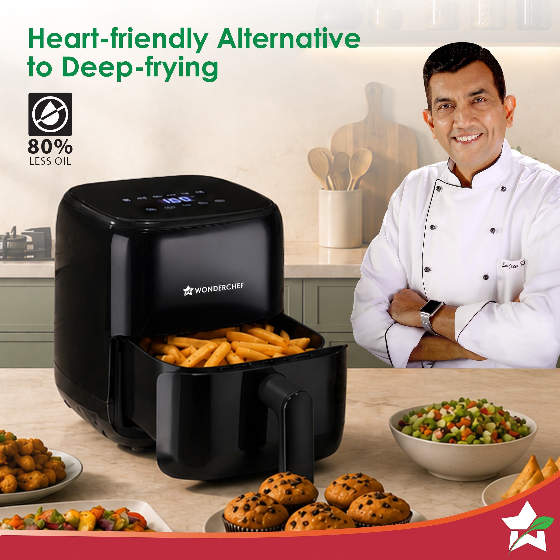 Evita Air Fryer for Kitchen 2 L 1000W, Rapid Hot Air Technology, Adjustable Temperature and Time, Make Crispy Snacks and Desserts, Free Access to Recipe Book with 120 Recipes, 2-Yr Warranty