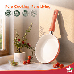 Natura Ceramic Fry Pan for Cooking, 24cm, 1.8L, Non-toxic Chemical-free Coating, PFOA/PFAS-Free, For Kitchen, Scratch-resistant, Gas & Induction Compatible, 2-Yr Warranty, Peach