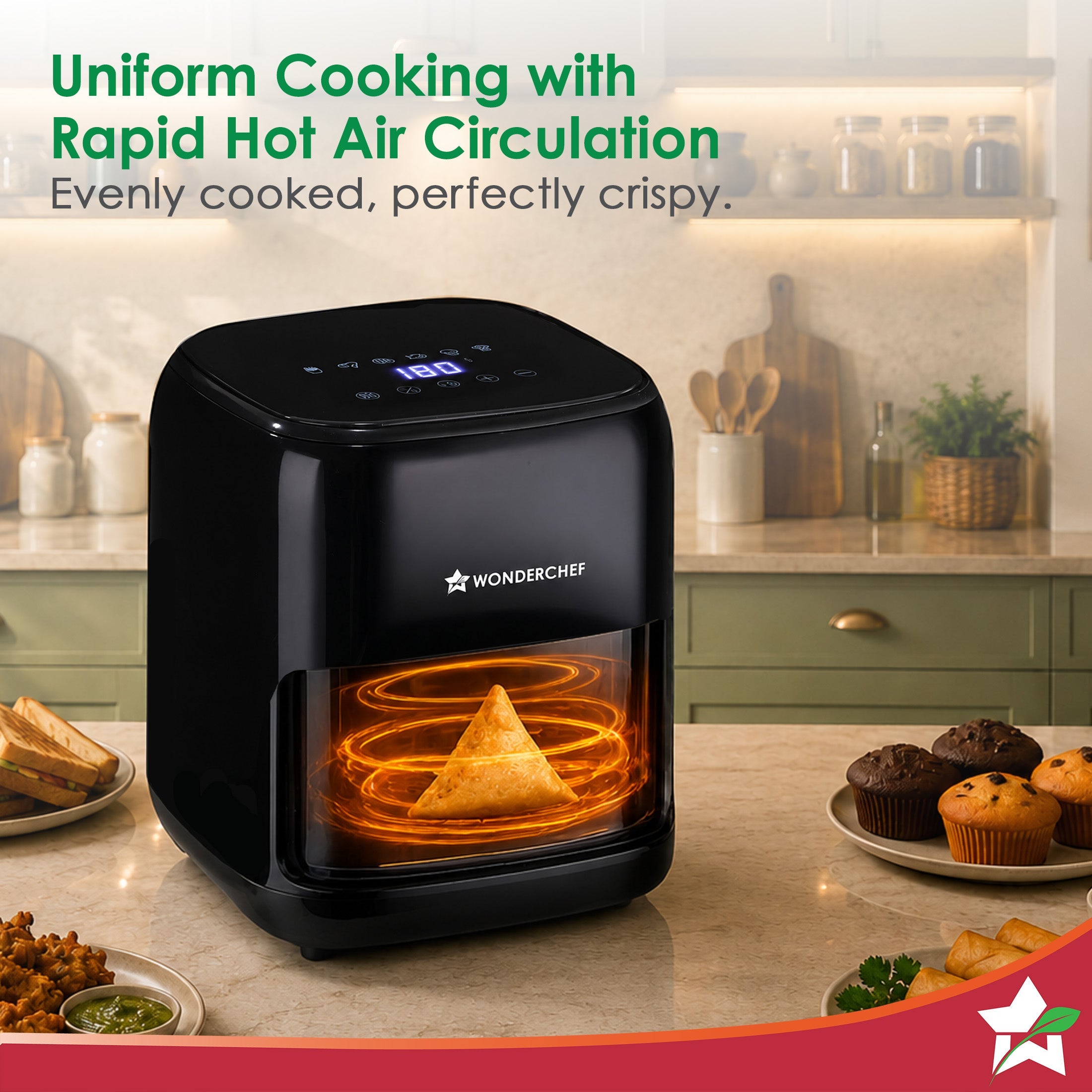 Evita Air Fryer for Kitchen 2 L 1000W, Rapid Hot Air Technology, Adjustable Temperature and Time, Make Crispy Snacks and Desserts, Free Access to Recipe Book with 120 Recipes, 2-Yr Warranty