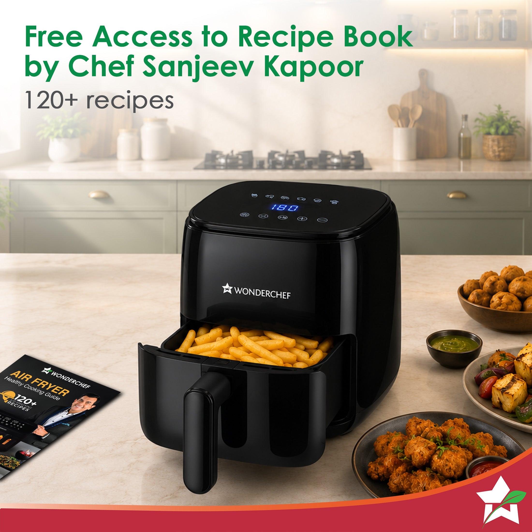Evita Air Fryer for Kitchen 2 L 1000W, Rapid Hot Air Technology, Adjustable Temperature and Time, Make Crispy Snacks and Desserts, Free Access to Recipe Book with 120 Recipes, 2-Yr Warranty