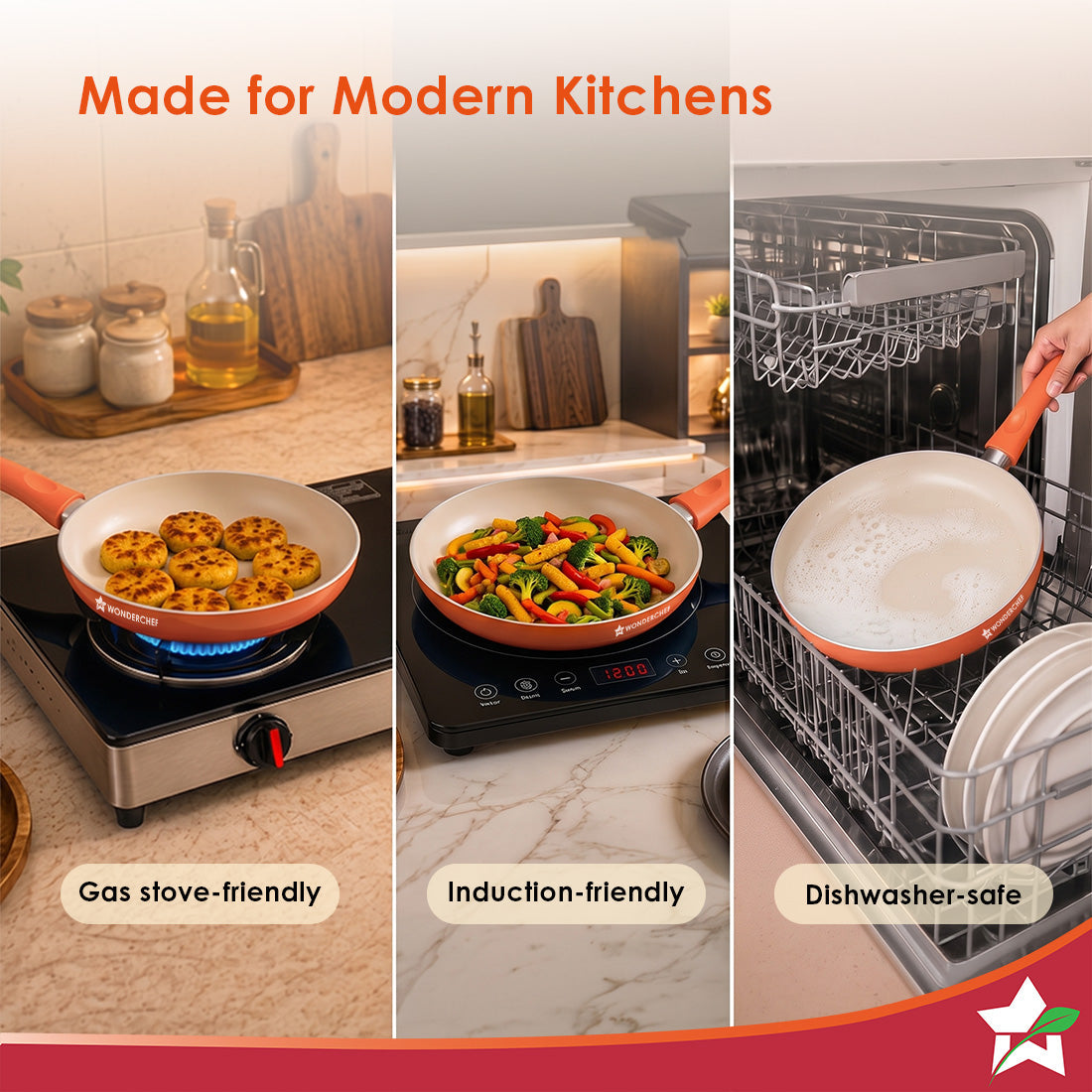 Natura Ceramic Fry Pan for Cooking, 20cm, 1.2L, Non-toxic Chemical-free Coating, PFOA/PFAS-Free, For Kitchen, Scratch-resistant, Gas & Induction Compatible, 2-Yr Warranty, Peach